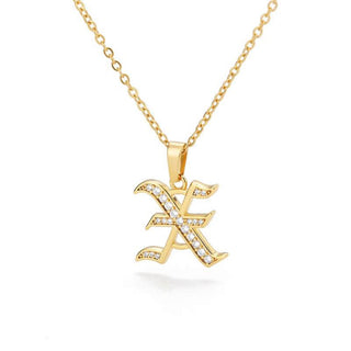 Gothic Initial Gold Crystal Necklace