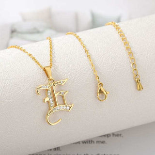 Gothic Initial Gold Crystal Necklace