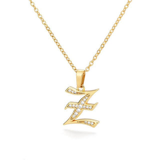 Gothic Initial Gold Crystal Necklace