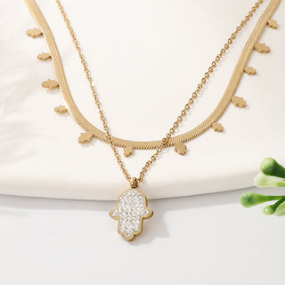 Hamsa Crystal Double Layer Necklace