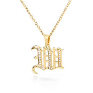 Gothic Initial Gold Crystal Necklace