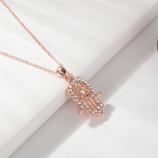 Crystal Rose Gold Hamsa Hand Necklace