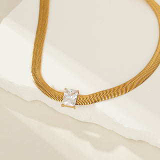 Jasmine Flat Herringbone Crystal Necklace