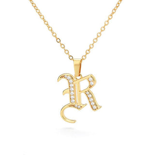 Gothic Initial Gold Crystal Necklace