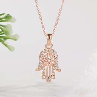 Crystal Rose Gold Hamsa Hand Necklace