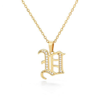 Gothic Initial Gold Crystal Necklace