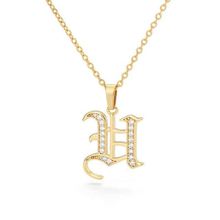 Gothic Initial Gold Crystal Necklace