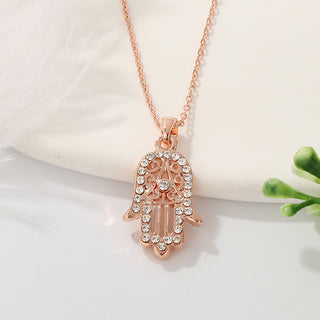 Crystal Rose Gold Hamsa Hand Necklace