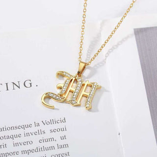 Gothic Initial Gold Crystal Necklace